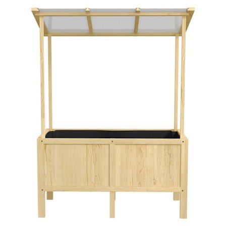 Rootz upphöjd säng med tak - Dräneringshål - Fleecefoder - Väderbeständig - Granträ - Naturlig - 110 x 60 x 152 cm