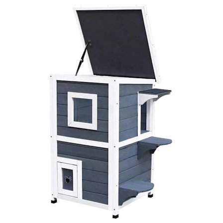 Rootz Cat House - Katzenhaus - Pet House - Cat Villa - Wood - Gray - 51 x 51 x 81.3 cm