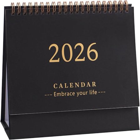 Pöytäkalenteri 2025-2026, 19 x 16 cm, Musta.