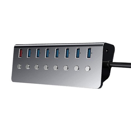 USB Hub 3.0, 7-Port USB Data Hub Splitter med 1 Laddningsport och Individuella På/Av-knappar för Windows, för Mac, Linu