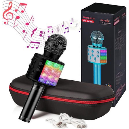 Microphone with Bluetooth Speaker, LED Lights, Voice Recorder with SD Card,