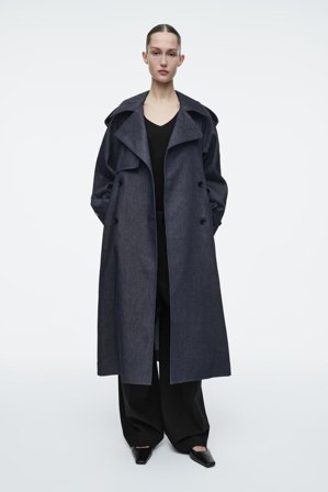 COS Women's Oversized Denim Trench Coat in Blue