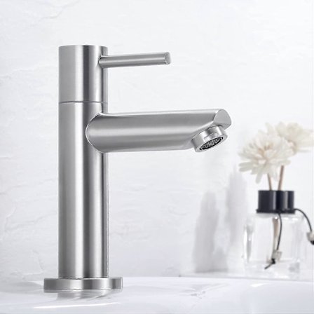 Blandare för badrum, ettgreppsblandare för handfat, rostfritt stål, grå