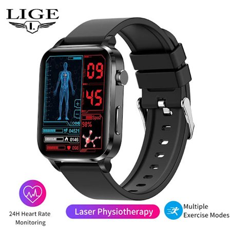 LIGE Smartwatch för män Laserassisterad terapi Tre höga hjärtfrekvens Blodsocker Hälsa Smartwatch Sömn Kroppstemperaturövervakning