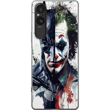 Yhteensopiva Puhelinkuori Sony Sony Xperia 5 V Jakettu muotokuva Batmanista ja Jokerista dramaattisessa kuvituksessa, kuvankaunis supersankariteema tu