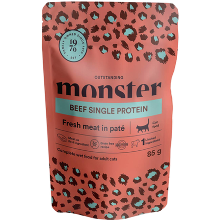 Monster Pet Food - Katteposer Adult Beef 85 g x 8 stk - porsjonsposer - Katt - Kattefôr & kattemat - Våtfôr og våtmat - ZOO.no
