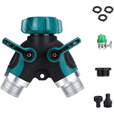 2-vägs slangdelare, trädgårdsslangdelare, 3/4" och 1/2" 2-vägsfördelare med 2 ventilkontakter, 2 W [DB]