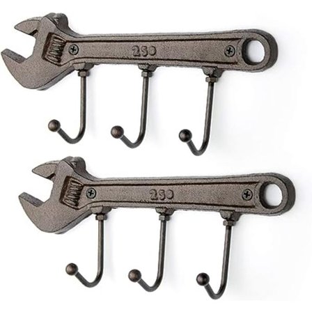 Antika Nyckelhållare, Skiftnyckel Trippel Väggkrokar, Dekorativa Vintage Kläd- och Hattkrokar, Tungt Gjutjärn Retro Förvaringsorganisatör med Rost