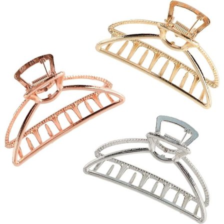 3 stk. metalhårklemmer til kvinder, klo-klemmer til tykt hår, kæbeklemmer, hårnåle, stærkt greb, hårspænder, hule, skridsikre sølv, guld, rosaguld