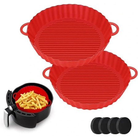 Airfryer Liners Silikone, 2 stk. Genanvendelige Airfryer Runde Silikonegryder, Varmebestandige & Let at Rengøre, Fødevaregodkendt Non-Stick Air Fry...
