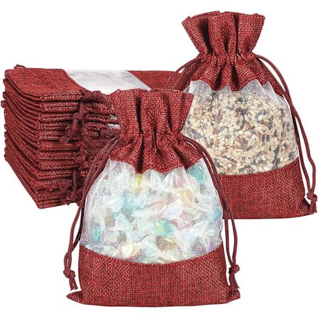 Hessian Vesker, Snøring Festvesker Røde Organzabager Lerrets Gaveposer for Godteri, Smykker Bryllup Jul Bursdag Gaveemballasje Gunstpose(1