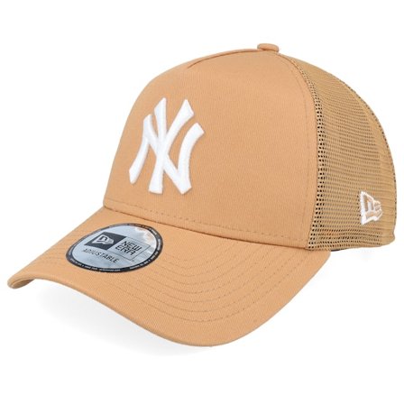 New Era - MLB Beige Adjustable Cap - New York Yankees League Essential Dark Sand/White A-Frame Trucker @ Hatstore