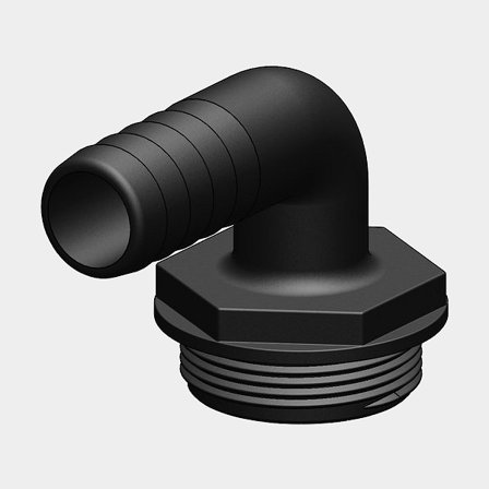 Letkukaratu TruDesign Aquavalve Tails, komposiitti, kulma 90°, 1 1/2" G (BSP) (ulkoinen) 1" (25 mm) letkuun, musta