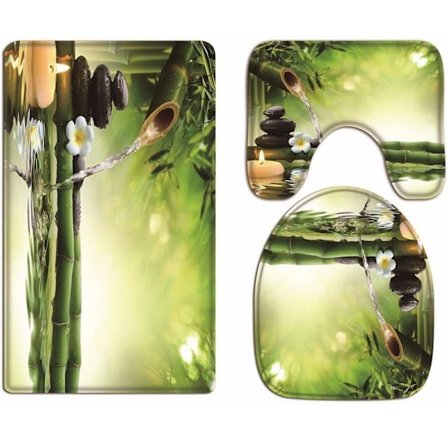 3 st Toalettlock för Badrum och Toalett Yoga Zen Meditation Idéer Grönt Bambu Vatten Naturlandskap Toalettlock Toalettlock