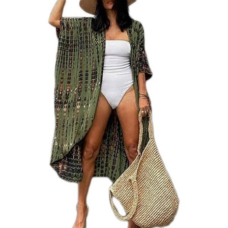 Strandklänning Damer Sommar Kimono Bikini Överdrag Tunika Kofta
