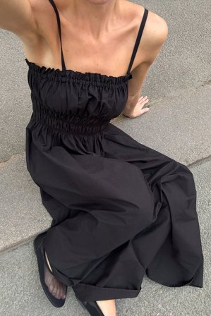 NA-KD Cotton Bandeau Ruched Midi Dress - Stropløse kjoler - Sort - EU 34