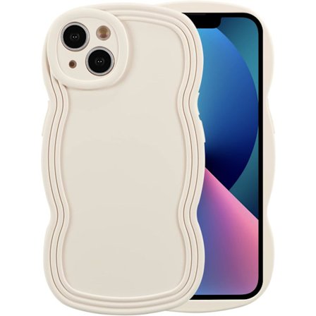 Kompatibelt iPhone 13 Skal, Off-White, Sött Enfärgat Krulligt Vågmönster Silikon Stöttåligt Telefonskal, Skyddande
