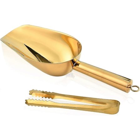 Isske og istang i rustfrit stål, lille rund bund bar is mel universal ske & buffetklemme køkken bar BBQ fest bryllup, guld (FMY)