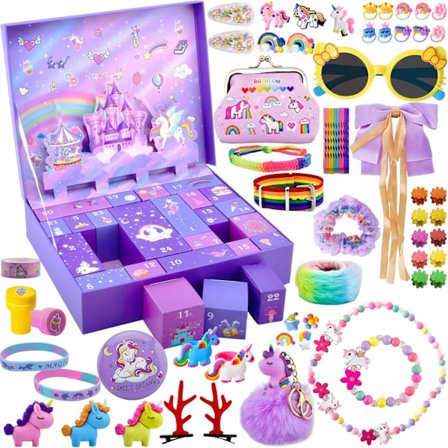 Adventskalender til piger, julekalender med 24 unikke smykkegaver, inklusive hårtilbehør, smykker, hårklemmer, smukke