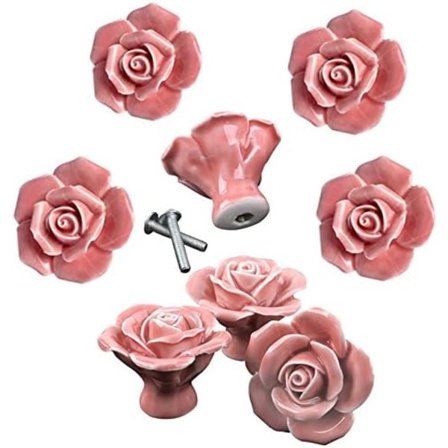 8 stk elegante rosa rose håndtak blomster keramiske skap knotter skap