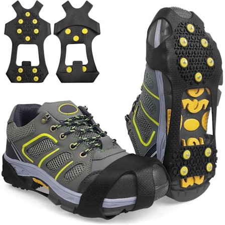 Issko til sko og støvler, mænd, kvinder, vintervandring, is, snesko, skridsikre snetræksko, stegjern, 10 stålstifter, oversko, slip-on stretch