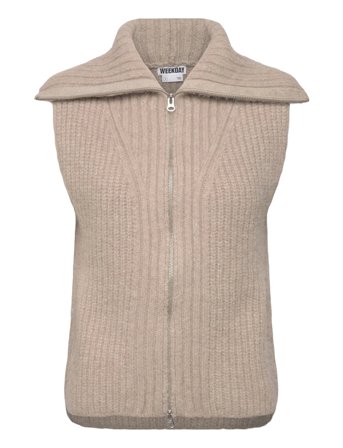 Weekday Knitted Zip Vest - Beige - M