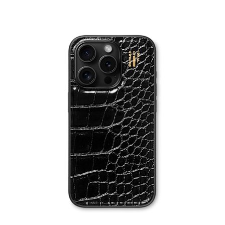 Vegan Leather Case MagSafe iPhone 15 Pro Black Croco