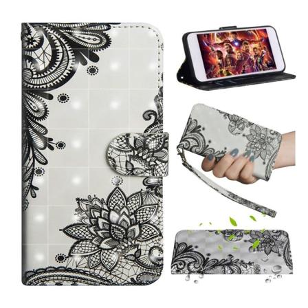 Huawei Y6 2019 mønstret læderetui - Sort Blomst Black