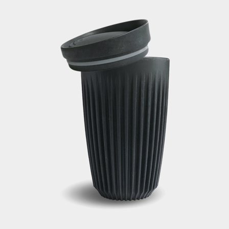 Travel mug / coffee cup with lid HuskeeCup & Lid 12oz Charcoal, recycled coffee husk, black, 35 cl / 350 ml