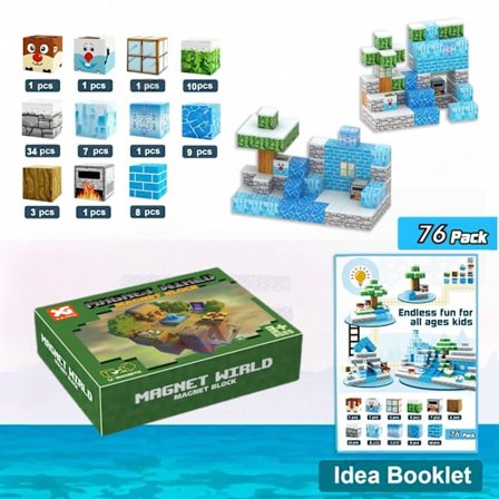 M1neCreftOOOO magnetisk kub byggkloss modell leksak adventspresent, julklapp pojkar och flickor speltillbehör [Amazon Ice] 76 delar