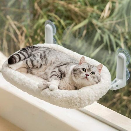 Premium rosa fløyel katteseng for vinduet - for avslapning og soling