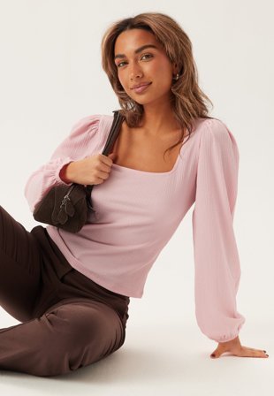 BUBBLEROOM-Square Neck Balloon Sleeve Top-S