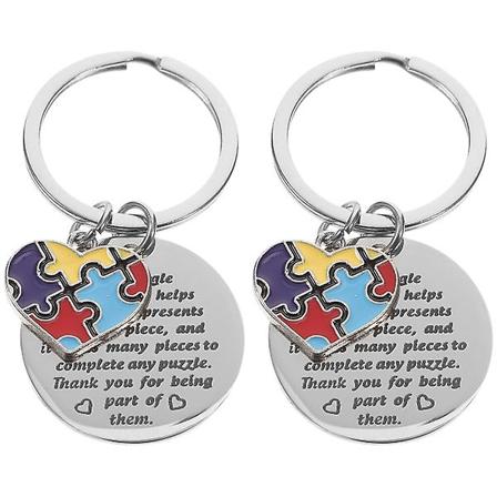 2 stk Farverige Puslespil Nøglering Puslespilstykke Nøglering Børn Gendannelse Lærer Taknemmelighed NøgleringSil Silver 6x3cm