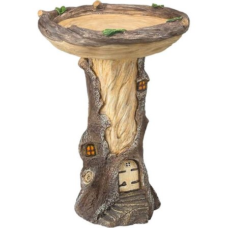 Fuglebad til haven, polyresin stor træform fuglebad brun piedestal håndlavet udendørs hjem havegave