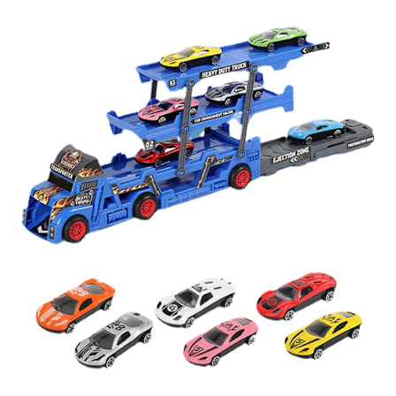 Autonkuljetusrekka Leikkiautot Mega Hauler -rekka 6 Mini-autolla Kolmikerroksinen Taittuva Ajoneuvosetti Lapsille Pojille Tytöille