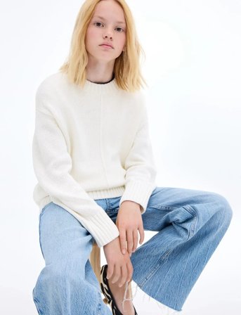 Mango Long-Sleeve Knitted Sweater - Cream - 7-8