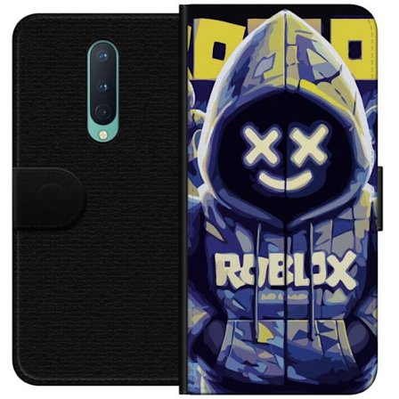 Kompatibelt Lommeboketui til OnePlus OnePlus 8 Blågul Roblox hettegenserfigur med minimalistisk neonstil og masket ansikt, moderne spillillustrasjon