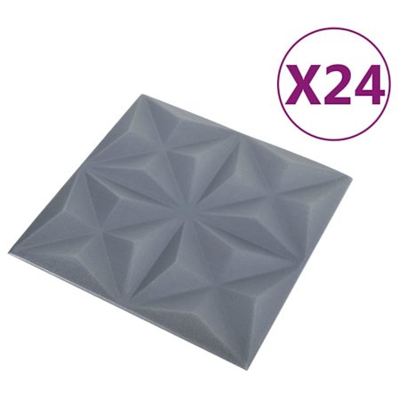vidaXL 3D Väggpaneler 24 st 50x50 cm origami grå 6 m²