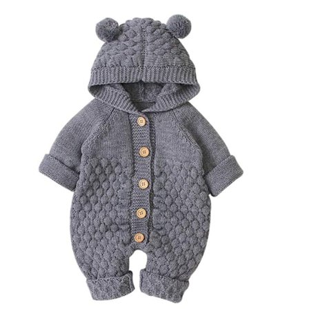 Baby Rompers med Hætte Nyfødte Piger Drenge Strikkede Onesies Varm Sweater Jumpsuit Sæt