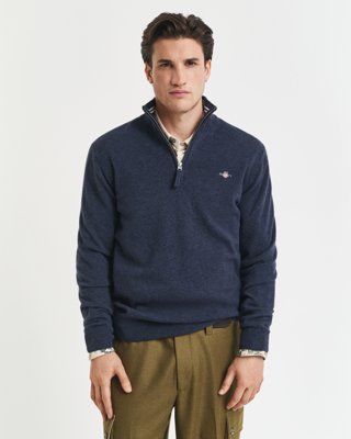 GANT - Lammeullsgenser med half-zip til herre dark navy melange