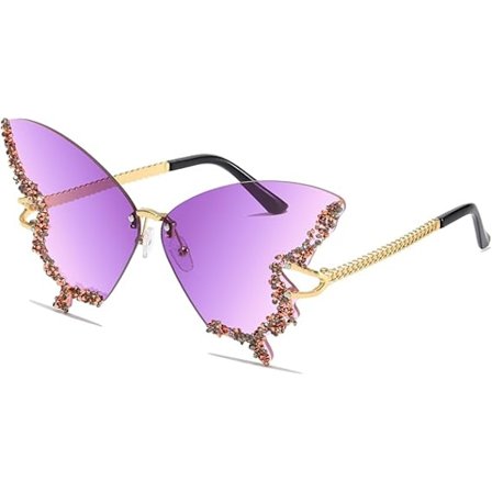 Naisten kehyksettömät aurinkolasit Perhonen Vintage-Retro Funky Värilliset Timantti Strassilasit Festivaali Rave 70-luvun juhla-aurinkolasit UV-suoja