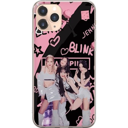 Kompatibel Mobilcover til Apple iPhone 11 Pro Blackpink Blink design med Lisa Jennie Jisoo og Rose, lyserød og sort baggrund, fanmerchandise og lights