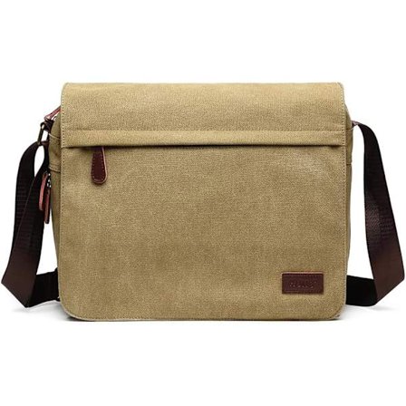 Messenger Bags, Herr Canvas Axelväska Retro Laptop Portfölj med Flera Fack för Skola Resor Affärer, Passar för 13 Tums Laptop(Khaki)