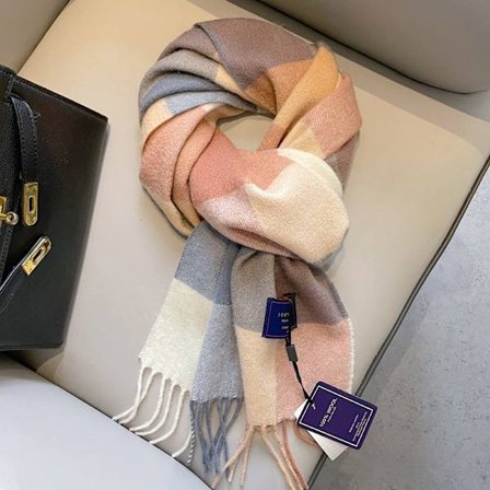 Uldplaidtørklæde, varmt cashmere-tørklæde til efterår og vinter, blå