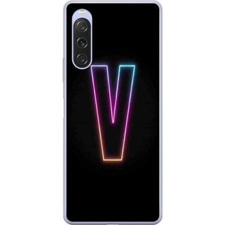 Kompatibelt Mobildeksel til Sony Sony Xperia 10 V Neonbokstav V i fargegradert lys mot svart bakgrunn, minimalistisk design med tydelig glow og modern