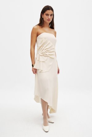 NA-KD Robe mi-longue en mousseline avec fleur - Robe bustier - Beige - EU 42