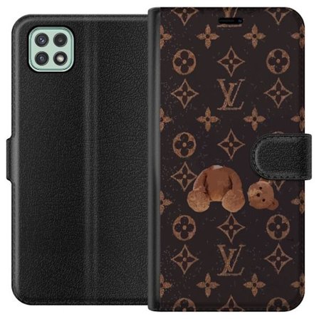 Kompatibel Tegnebogsetui til Samsung Samsung Galaxy A22 5G Luksuriøst monogrammønster med knust bamse i mørk modeæstetik