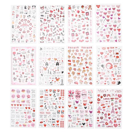 Selvklebende klistremerker for kvinner, hjerte-negleklistremerker som er 3D-kjærlighet for negler, enkle å påføre på både fingernegler og tånegler, 