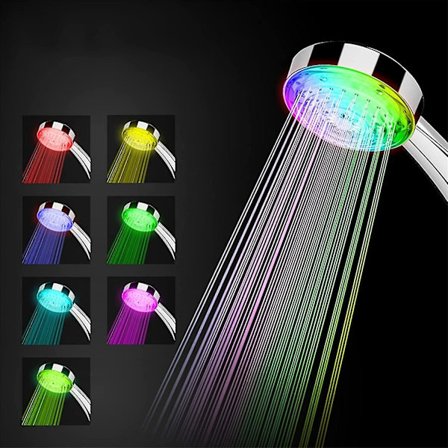 Brusehoved, Universal Brusehoved til Badeværelse, Led Farver Automatisk Farveskift, Højtryk