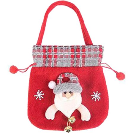 1 st Återanvändbar Julstickad Docka Presentpåse med Dragsko, Söt Julaftons Presentpåse Festivaler Present Godispåse (Tomte)